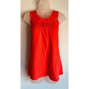 Vintage Y2K Sleeveless Top Women's Medium Orange Floral Crochet Granola Boho